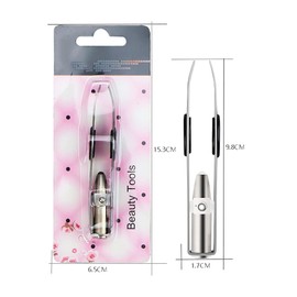 VOANZO Pack of 2 Precision with LED Light Eyebrow Eyelash Tweezers for Men Women Makeup Care Eyebrow (Black + Red)