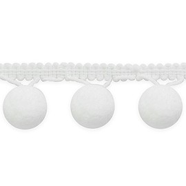 Trims by the Yard 1 1/2 " Bonita Pom Pom Fringe Trim | White | (10 yard cut)