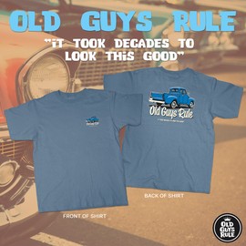 OLD GUYS RULE Men's Graphic T-Shirt, It Took Decades - Gift for Dad, Grandpa, Husband, Father's Day, Birthday, Holiday - Funny Novelty Tee for Vintage Truck Enthusiasts (Lake, Medium)