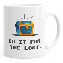 MoonWorks® Kaffee-Tasse Gaming Spruch do it for the loot Schatztruhe Geschenk Zocker Nerds lustige Kaffeebecher weiß Keramik-Tasse