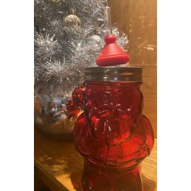 Unbranded Santa Claus 15oz Red Glass Cup w/Straw