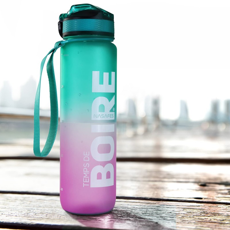 Nasafes French Motivation Water Bottle with French Time Marker, Water