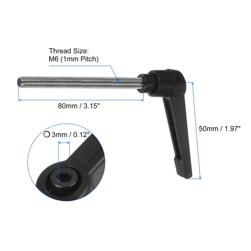 QUARKZMAN 2 Pieces Clamping Lever Handles, M6 x 80mm, 304