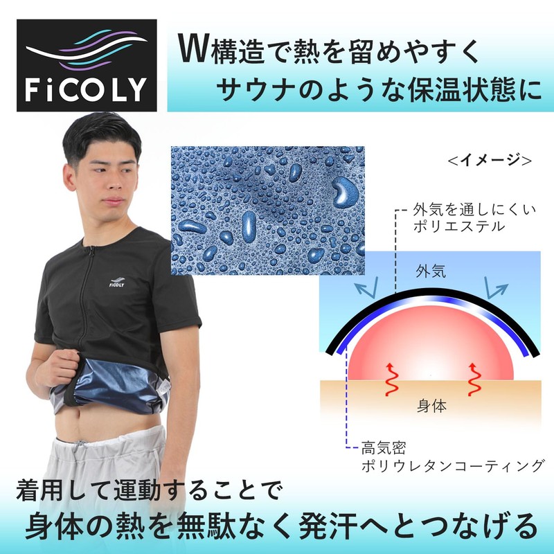 FiCOLY FSTM-4 Sauna Suit, Short Sleeve, Men's, Sweating, Washable, Large