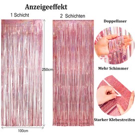 BRAVESHINE Rose Gold Metallic Tinsel Curtains Background, Sparkle Curtains Decoration for Birthday Party, Wedding Photo Background, Christmas, Disco Party (2-Pack, 1 x 2.5 m)