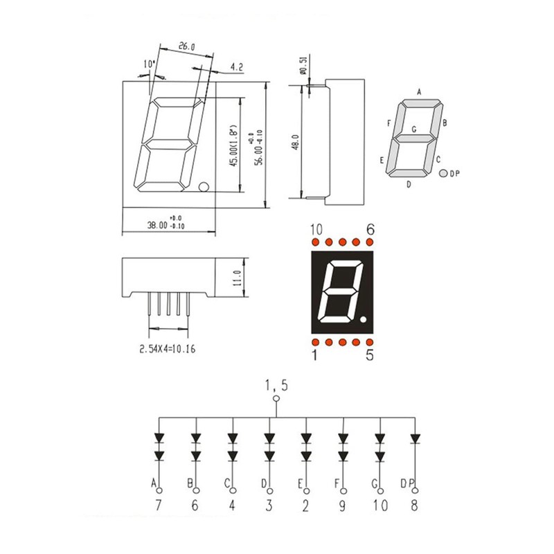 PATIKIL 4pcs Common Anode 7 Segments 10 Pin 1 Digit