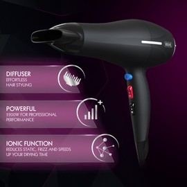 Wahl Wahl Ionic Smooth Hairdryer,Cool Shot Button, 3 Heat and 2 Speed Settings, Quick Dry Airflow, Fast Drying, Reduce Static, Black
