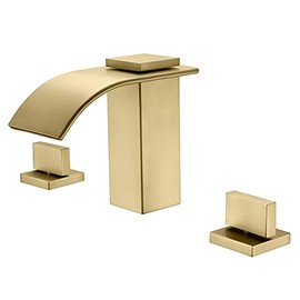 SUMERAIN Brushed Gold Waterfall Bathroom Faucet 3 Hole 8 Inch Widespread Bathroom Sink Faucet