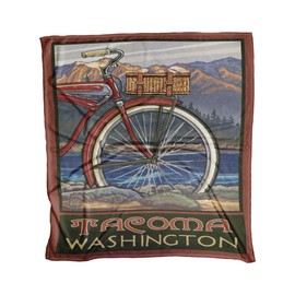 Northwest Art Mall Tacoma Washington Fat Tire Bike Ultra Fleece Bed Sofa Travel Cozy Blanket from Travel Artwork by Artist Paul A. Lanquist 50" x 60".