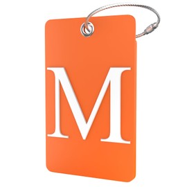 Shacke Luggage Tag Initial – Fully Bendable Tag w/Stainless Steel Loop (Orange) (Letter M)