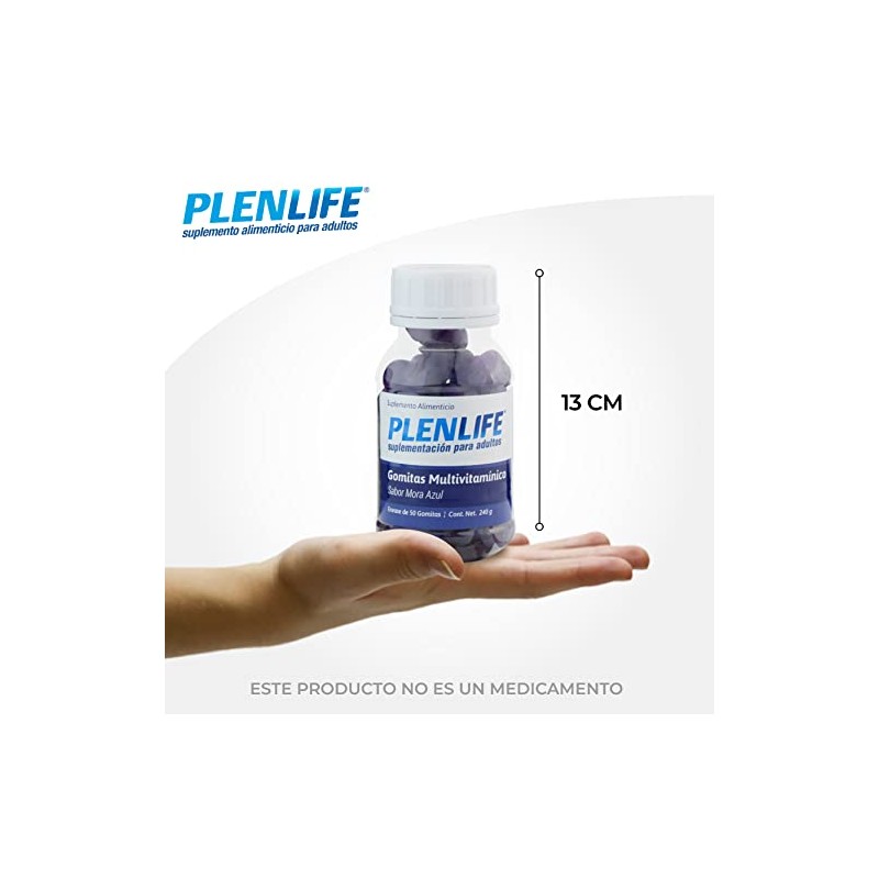 Plenlife Multivitamínico Gomitas Suplemento Azúcar Sabor Mora Azul Frasco 240
