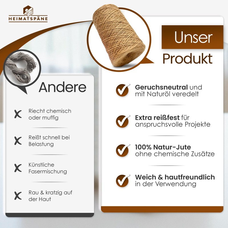 Heimatspäne Jute Twine 100 m - Tear-Resistant Natural Yarn for