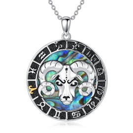 VIJASHOP Aries Zodiac Necklace Aries Gift Abalone Shell Aries Pendant Aries Jewelry Birthday Christmas Gifts for Women Men（2 chains）