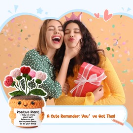 Affirmations Crochet Flowers – Positive Plant Gift for Encouragement & Motivation – Cute Women Desk Decor for Growth Mindset, Emotional Uplifting, Teachers Day for Students, Best Friends Graduation