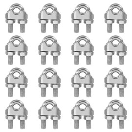 PATIKIL 1/16 Inch M2 Wire Rope Clamp Clip, 16 Pcs 304 Stainless Steel U Bolt Saddle Fastener for Rigging Rope, Wire and Cable