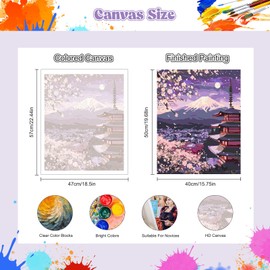 NEWENMO Mount Fuji und Tempel Malen Nach Zahlen Erwachsene Set,Kirschblüten Paint by Numbers Adult,Malen Nach Zahlen Kit,Einfaches DIY Handgemalt Ölgemälde,für Anfänger Home Dekoration 40x50cm