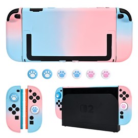 DLseego Case for Switch 2 2025, Dockable Coloured Hard Protective Case Made of PC with 2 Handles and 6 Pieces Thumb Grips Cap, Pink + Blue