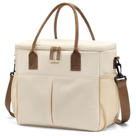 MDODO Lunch Bag Large Insulated Lunch Bags for Women Men Adult Lunch Box with Shoulder Strap for Work,Picnics,Outings (Beige)