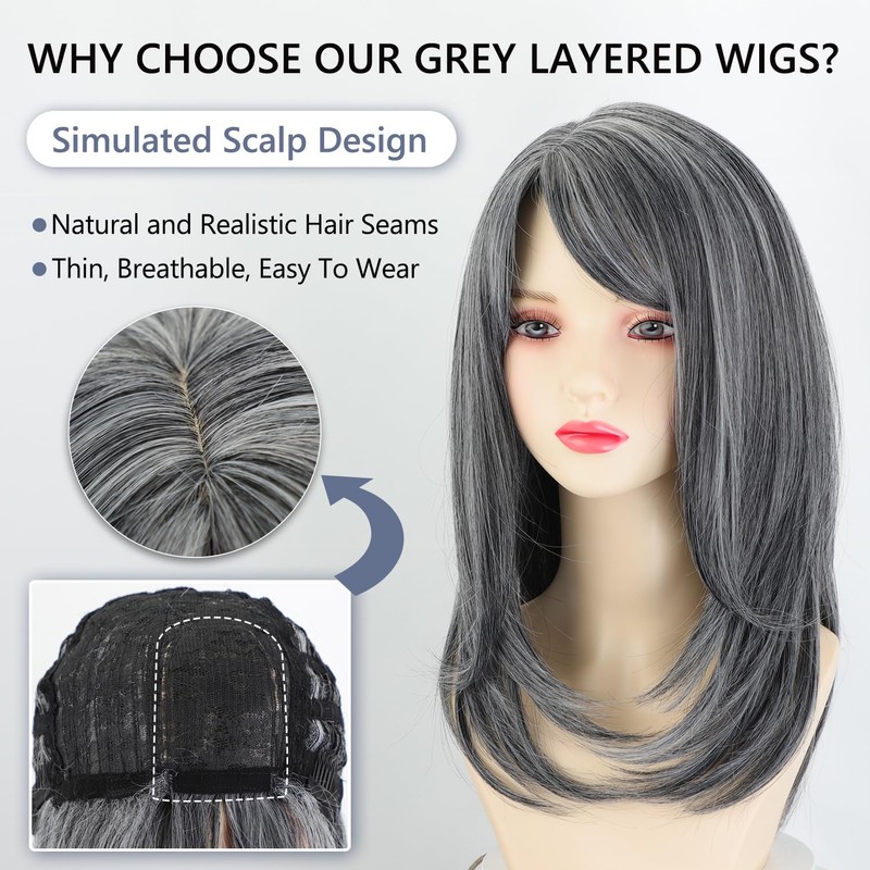 18 Inch Gray Wigs for Women 2x3.5 Realistic Scalp Highlight