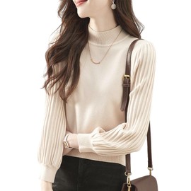 7-livehouse Turtleneck Sweater, Women's Knit, Autumn, Winter, Ribbed, Pleat, Long Sleeve, Top, Cut and Sewn, Solid, Stylish, Elegant, Multiple Wearing, Thermal, Soft, Stretch, Upper Arm Cover, Stylish