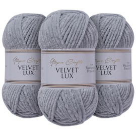 Utopia Crafts Velvet Lux Chenille Super Soft Chunky Yarn for Knitting and Crochet Yarn 3X 100g (Grey)