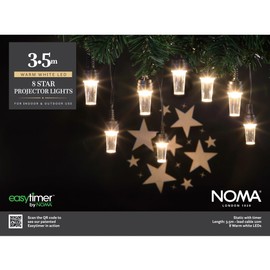 NOMA Star Pattern Projector Christmas String Lights, 8 Warm White Projector Bulbs, 14 m