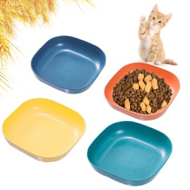 HMDZMR Cat Food Bowl Set 6 inch Wide Shallow Cat Bowls for Relief Whisker Fatigue,Small Flat Cat Dish, Shallow Pet Feeding Dish or Plate for Cats and Small Dogs (4PCS)