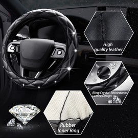 Juego de 9 accesorios de coche para mujer, funda de volante de diamante, almohadilla central de diamantes de imitación, almohadilla de cinturón de seguridad, cubierta de freno de mano, protector de