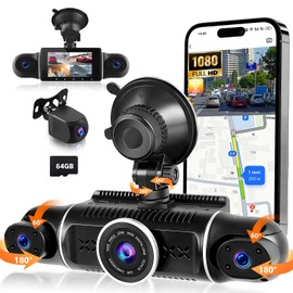 WiFi 360° Dash Cam Front and Rear Inside,4 Channel 3" IPS Touchscreen Dash Cam Front and Rear Inside Left Right,4 * 1080P Dash Camera with 8 IR Night Vision,Loop Recording,G-Sensor,APP Control+64G TF