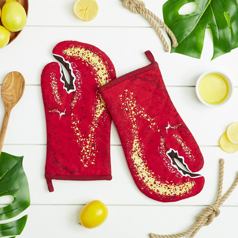 DII Nautical Collection Cotton Kitchen, Oven Mitt Set, 7.5x13, Lobster