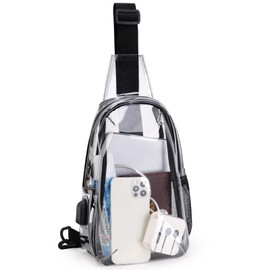 TINYAT Clear Sling Bag for Stadium Approved Transparent Bag Crossbody Casual Shoulder Chest Bag Clear Purse for Concert Sport