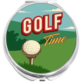 NewCharms Golf Time Vintage Poster Compact with Mirrors - Perfect Pocket and Purse Size Folding Mirror for Applying Make Up Anywhere