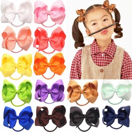 ZOONAI 4 Inch Baby Girl Toddlers Hair Bows Elastic Hair Tie Accessories Bow Ponytail Holder Rubber Hair Bands for Girls Kids Teens - Set of 2 (Orange)