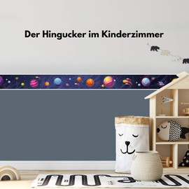 Bordüre 15cm x 200cm für Kinderzimmer Babyzimmer Dekor Aufkleber Wandbordüre selbstklebend Wandtattoo für Kinder Mädchen Junge Y033 (Galaxie)