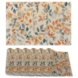 Placemats Set of 6,Autumn Leaves Table Mats,Fall Colorful Washable Linen Table Mats,Non-Slip Heat Resistant Placemats for Party Kitchen Dining Indoor Outdoor 12"x18"
