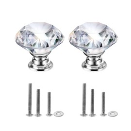 Mtsooning 2PCS Crystal Knobs Diamond Shaped Handles Clear Glass Cabinet Knobs for Closet Drawer Kitchen Dresser Cupboard Wardrobe,3 Size Screws