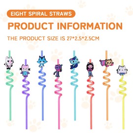KEWUF Pack of 8 Animierte Children's Straws, Animierte Curly Party Straws, Animierte Reusable Straws, Drinking Straws for Children's Birthday Party Decoration, Accessories