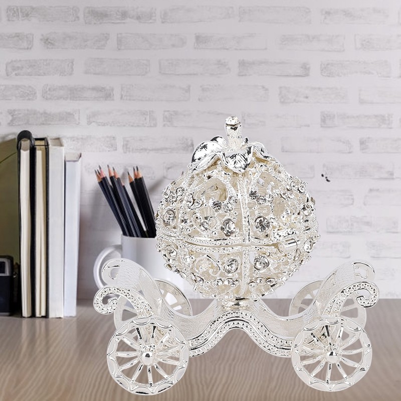 Rhinestone Decorated Pumpkin Carriage Jewelry Box Metal Crafts Gift Tabletop