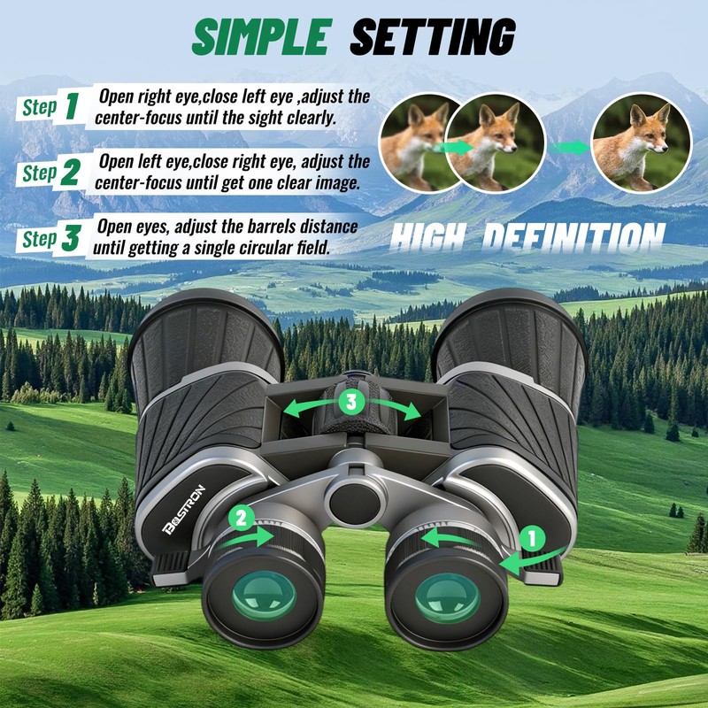 BOSTRON 10x50 Binoculars with Independent Eyepiece Adjustment for Outdoor
