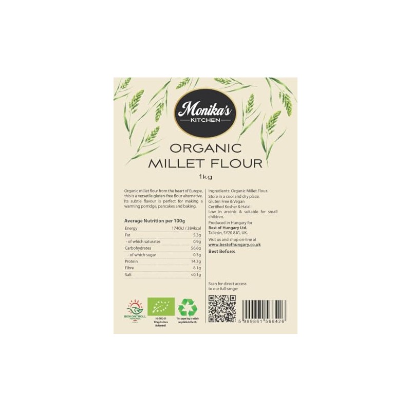 Organic Millet Flour 1kg - GMO & Gluten Free -