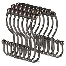 Goowin Shower Curtain Hooks, Rust Resistant Shower Curtain Rings Metal Double Glide Rollers Shower Hooks for Bathroom Shower Curtain & Shower Curtain Liner, Set of 12 (Bronze)