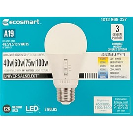 Selectable Brightness and Selectable Color A19 Dimmable LED Bulb (3-Pack)