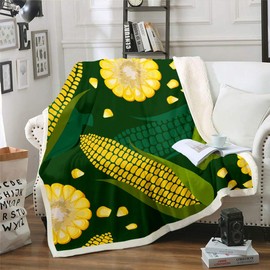 Fresh Corn Flannel Fleece Blanket for Couch Sofa 3D Ripe Corn Cobs Printed Throw Blanket Exotic Style Design Bed Throws for Kids Boys Girls Lightweight Fuzzy Blanket, Throw Size (50 x 60 Inches)