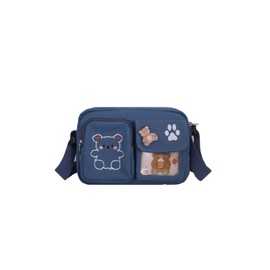 PORRASSO Girl Crossbody Bag Cute Little Bear Shoulder Bag Canvas Messenger Bag Ladies Satchel for Travel Daily Use Blue