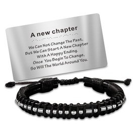 TOLOWOBK Inspirational Gifts for Men Morse Code Bracelets, Sobriety Gifts Black Leather Bracelet with Wallet Cards for Mens Unique Birthday Gifts Christmas Gifts for Men Him Dad Husband Cuff Bangles