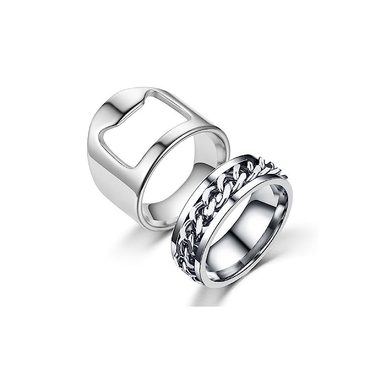 Fuqimanman2020 2pcs Stainless Steel Bottle Opener Rings Set Spinner Chain