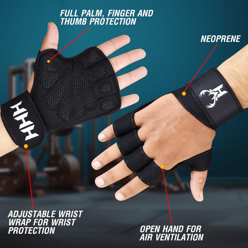 HHH Gym Gloves Weight Lifting Gym Gel padded Gloves strap