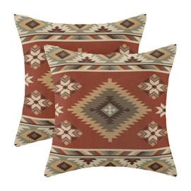 Boho Aztec Pillow Covers 16 x 16 Inch Set of 2 Western Native American Red Brown Turquoise Geometry Decor Throw Pillows Southwestern Outdoor Decorative Cushion Cases for Couch Bed Decorations
