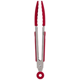 Tovolo Mini Stainless Steel Tongs Grip 7" with Silicone Grip & Easy Lock Mechanism for Serving, Salad, and Ice, Set of 2 7" Red & Black