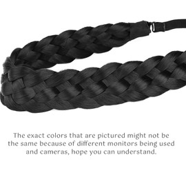 5 Strands Synthetic Hair Braided Headband Classic Chunky Wide Plaited Braids Elastic Stretch Hairpiece (Black, One size)